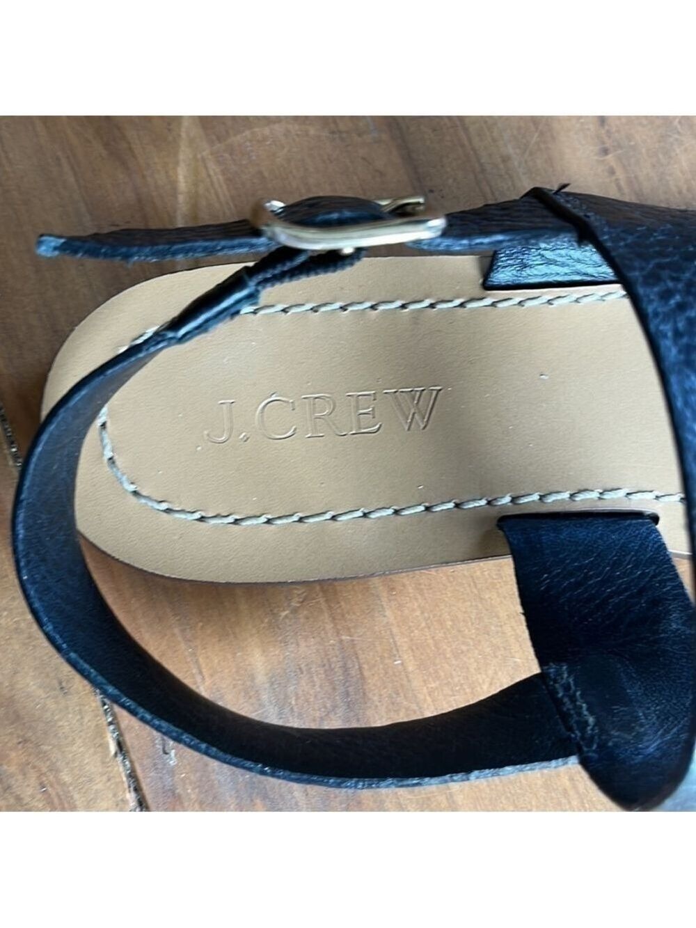 J. Crew Women’s Black Pebble Leather Flat Double Strap Sandals 6.5 - Picture 6 of 12